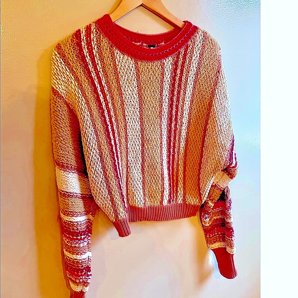NWT XS FREE PEOPLE Show me love crop pullover sweater sweet child combo tan pink - Picture 6 of 11
